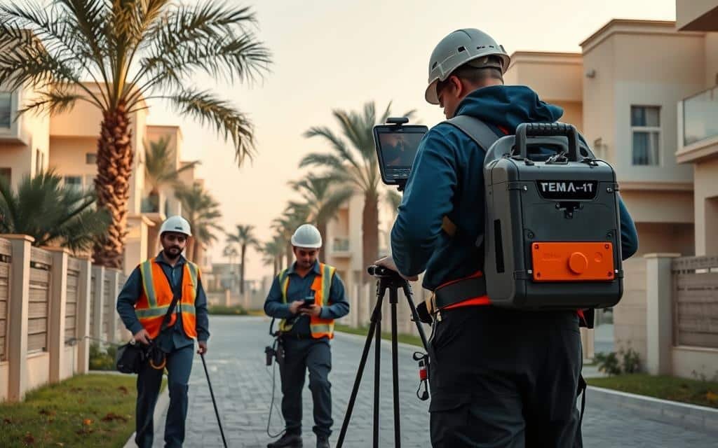 اجهزة كشف تسربات بجده أثناء فحص أرضية حمام دون تكسير