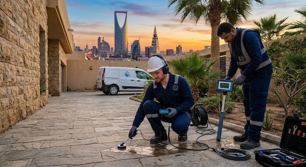 فني محترف يقوم بكشف تسربات المياه بدقة وإتقان باستخدام أحدث الأجهزة الإلكترونية دون تكسير ضمن خدمات كشف تسربات حي السلامة لضمان المحافظة على المبنى وراحة العملاء.